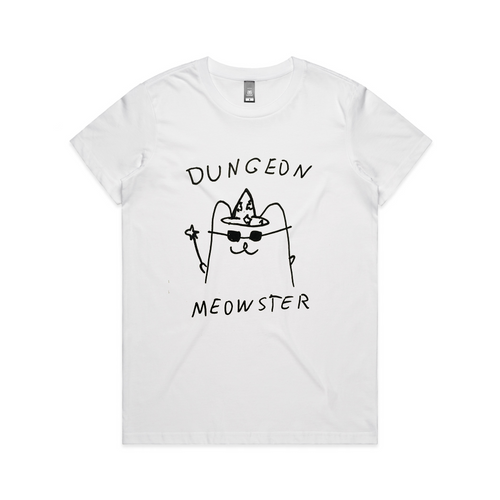 Dungeon Meowster Tee by Lonely Kids Club. All clothing from our T-shirts to our shorts and hoodies are ethically made, and printed packed and shipped from Sydney.