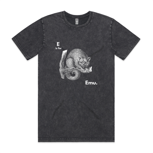 E Is For Emu Tee by Lonely Kids Club. All clothing from our T-shirts to our shorts and hoodies are ethically made, and printed packed and shipped from Sydney.