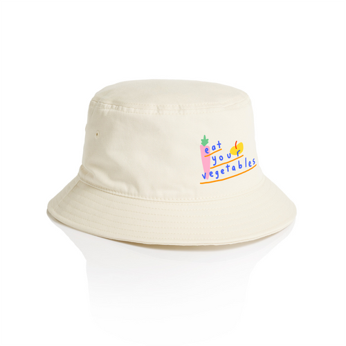 Eat Your Vegetables Bucket Hat by Lonely Kids Club. All clothing from our T-shirts to our shorts and hoodies are ethically made, and printed packed and shipped from Sydney.