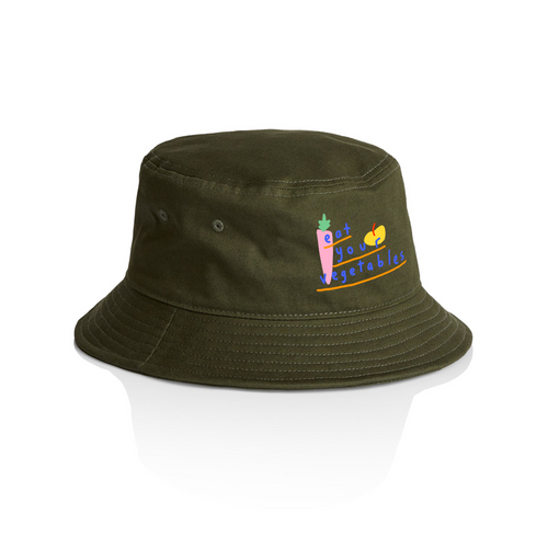 Eat Your Vegetables Bucket Hat by Lonely Kids Club. All clothing from our T-shirts to our shorts and hoodies are ethically made, and printed packed and shipped from Sydney.