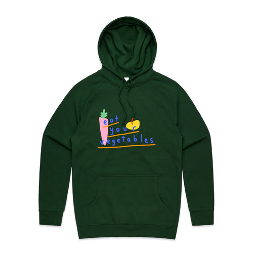 Eat Your Vegetables Hoodie by Lonely Kids Club. All clothing from our T-shirts to our shorts and hoodies are ethically made, and printed packed and shipped from Sydney.