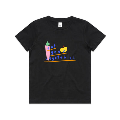 Eat Your Vegetables Kids Tee by Lonely Kids Club. All clothing from our T-shirts to our shorts and hoodies are ethically made, and printed packed and shipped from Sydney.