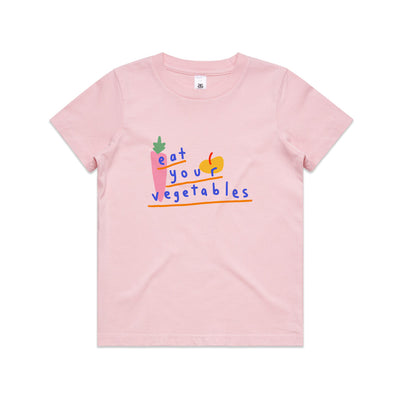 Eat Your Vegetables Kids Tee by Lonely Kids Club. All clothing from our T-shirts to our shorts and hoodies are ethically made, and printed packed and shipped from Sydney.