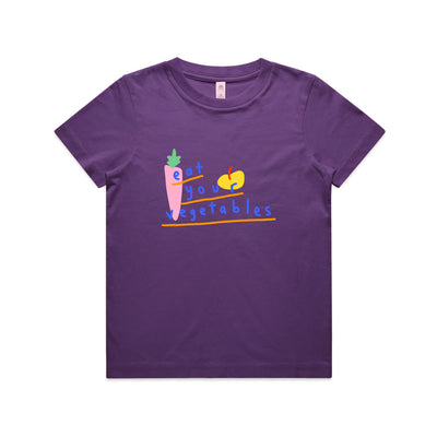 Eat Your Vegetables Kids Tee by Lonely Kids Club. All clothing from our T-shirts to our shorts and hoodies are ethically made, and printed packed and shipped from Sydney.
