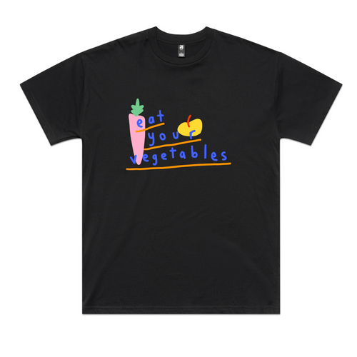 Eat Your Vegetables Oversized Tee by Lonely Kids Club. All clothing from our T-shirts to our shorts and hoodies are ethically made, and printed packed and shipped from Sydney.