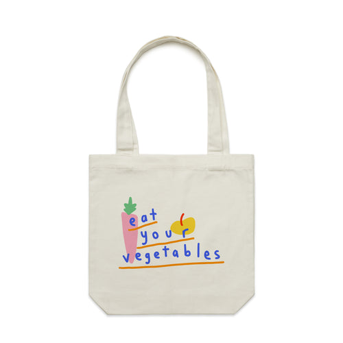 Eat Your Vegetables Tote by Lonely Kids Club. All clothing from our T-shirts to our shorts and hoodies are ethically made, and printed packed and shipped from Sydney.