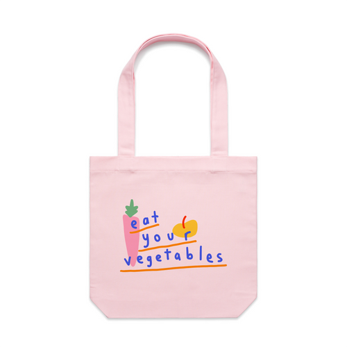 Eat Your Vegetables Tote by Lonely Kids Club. All clothing from our T-shirts to our shorts and hoodies are ethically made, and printed packed and shipped from Sydney.