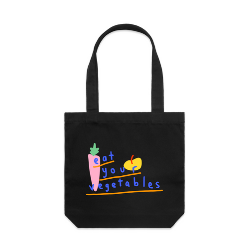 Eat Your Vegetables Tote by Lonely Kids Club. All clothing from our T-shirts to our shorts and hoodies are ethically made, and printed packed and shipped from Sydney.