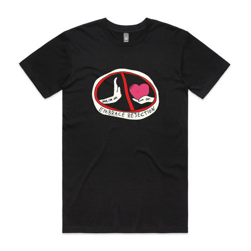 Embrace Rejection Tee by Lonely Kids Club. All clothing from our T-shirts to our shorts and hoodies are ethically made, and printed packed and shipped from Sydney.