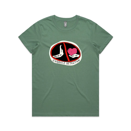 Embrace Rejection Tee by Lonely Kids Club. All clothing from our T-shirts to our shorts and hoodies are ethically made, and printed packed and shipped from Sydney.