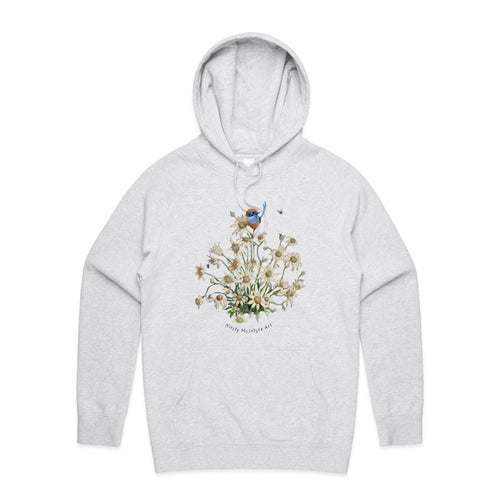 Emu Wren & Blossom Hoodie by Lonely Kids Club. All clothing from our T-shirts to our shorts and hoodies are ethically made, and printed packed and shipped from Sydney.