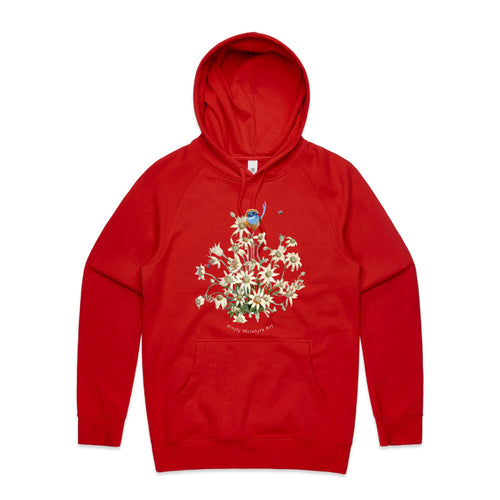 Emu Wren & Blossom Hoodie by Lonely Kids Club. All clothing from our T-shirts to our shorts and hoodies are ethically made, and printed packed and shipped from Sydney.