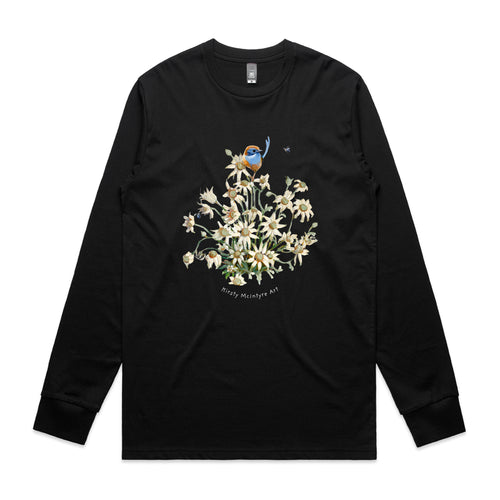 Emu Wren & Flowers Tee by Lonely Kids Club. All clothing from our T-shirts to our shorts and hoodies are ethically made, and printed packed and shipped from Sydney.