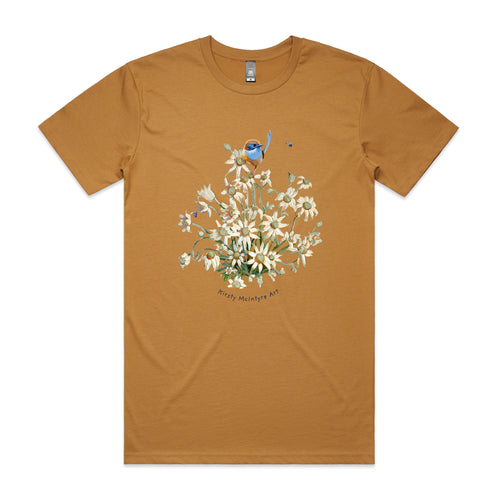 Emu Wren & Flowers Tee by Lonely Kids Club. All clothing from our T-shirts to our shorts and hoodies are ethically made, and printed packed and shipped from Sydney.