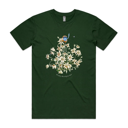 Emu Wren & Flowers Tee by Lonely Kids Club. All clothing from our T-shirts to our shorts and hoodies are ethically made, and printed packed and shipped from Sydney.