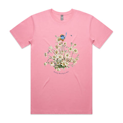 Emu Wren & Flowers Tee by Lonely Kids Club. All clothing from our T-shirts to our shorts and hoodies are ethically made, and printed packed and shipped from Sydney.