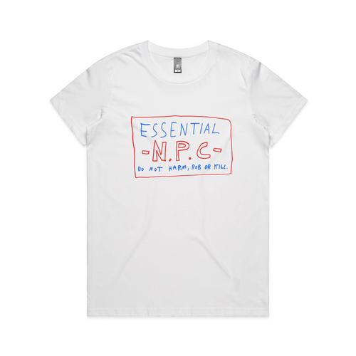 Essential NPC Tee by Lonely Kids Club. All clothing from our T-shirts to our shorts and hoodies are ethically made, and printed packed and shipped from Sydney.