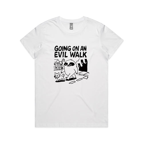 Evil Walk Tee by Lonely Kids Club. All clothing from our T-shirts to our shorts and hoodies are ethically made, and printed packed and shipped from Sydney.