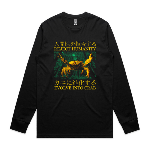 Evolve Into Crab Tee by Lonely Kids Club. All clothing from our T-shirts to our shorts and hoodies are ethically made, and printed packed and shipped from Sydney.