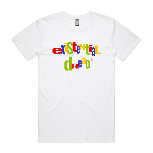 Existential Dread Tee by Lonely Kids Club. All clothing from our T-shirts to our shorts and hoodies are ethically made, and printed packed and shipped from Sydney.