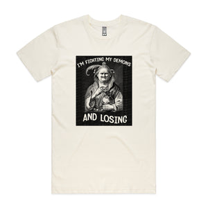 Fighting My Demons Tee by Lonely Kids Club. All clothing from our T-shirts to our shorts and hoodies are ethically made, and printed packed and shipped from Sydney.