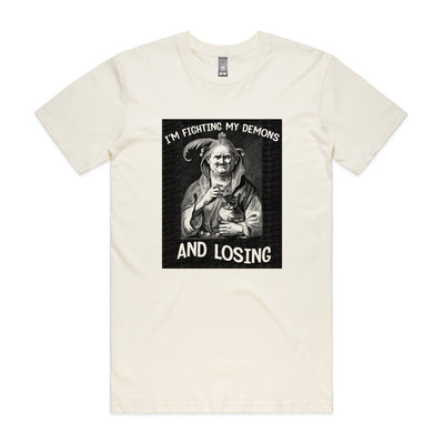 Fighting My Demons Tee by Lonely Kids Club. All clothing from our T-shirts to our shorts and hoodies are ethically made, and printed packed and shipped from Sydney.