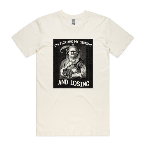 Fighting My Demons Tee by Lonely Kids Club. All clothing from our T-shirts to our shorts and hoodies are ethically made, and printed packed and shipped from Sydney.