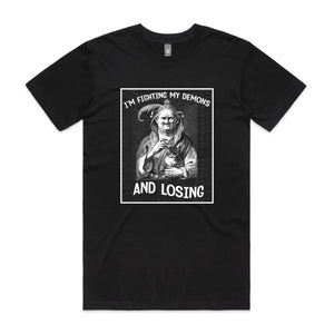 Fighting My Demons Tee by Lonely Kids Club. All clothing from our T-shirts to our shorts and hoodies are ethically made, and printed packed and shipped from Sydney.