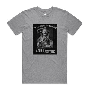 Fighting My Demons Tee by Lonely Kids Club. All clothing from our T-shirts to our shorts and hoodies are ethically made, and printed packed and shipped from Sydney.