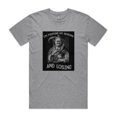 Fighting My Demons Tee by Lonely Kids Club. All clothing from our T-shirts to our shorts and hoodies are ethically made, and printed packed and shipped from Sydney.