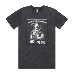 Fighting My Demons Tee by Lonely Kids Club. All clothing from our T-shirts to our shorts and hoodies are ethically made, and printed packed and shipped from Sydney.