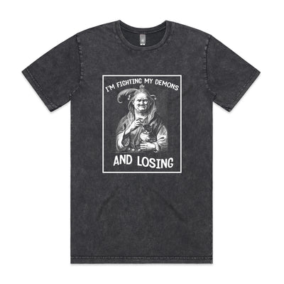 Fighting My Demons Tee by Lonely Kids Club. All clothing from our T-shirts to our shorts and hoodies are ethically made, and printed packed and shipped from Sydney.