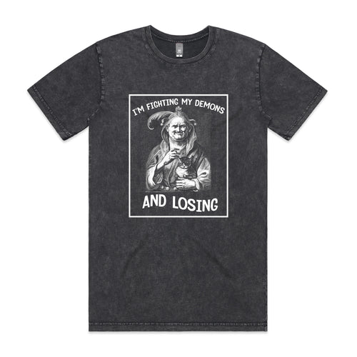 Fighting My Demons Tee by Lonely Kids Club. All clothing from our T-shirts to our shorts and hoodies are ethically made, and printed packed and shipped from Sydney.