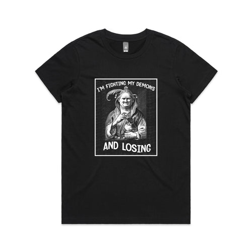 Fighting My Demons Tee by Lonely Kids Club. All clothing from our T-shirts to our shorts and hoodies are ethically made, and printed packed and shipped from Sydney.