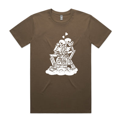 Figure It Out Together Tee by Lonely Kids Club. All clothing from our T-shirts to our shorts and hoodies are ethically made, and printed packed and shipped from Sydney.