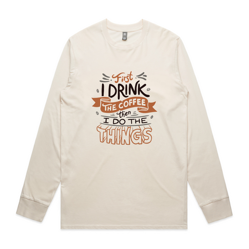 First The Coffee Tee by Lonely Kids Club. All clothing from our T-shirts to our shorts and hoodies are ethically made, and printed packed and shipped from Sydney.