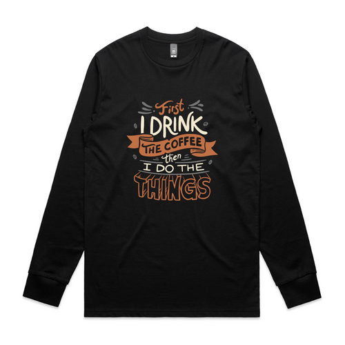 First The Coffee Tee by Lonely Kids Club. All clothing from our T-shirts to our shorts and hoodies are ethically made, and printed packed and shipped from Sydney.
