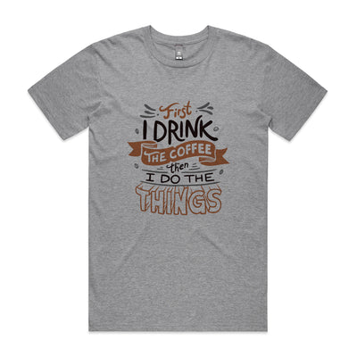 First The Coffee Tee by Lonely Kids Club. All clothing from our T-shirts to our shorts and hoodies are ethically made, and printed packed and shipped from Sydney.