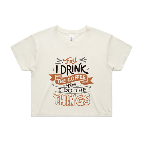 First The Coffee Tee by Lonely Kids Club. All clothing from our T-shirts to our shorts and hoodies are ethically made, and printed packed and shipped from Sydney.