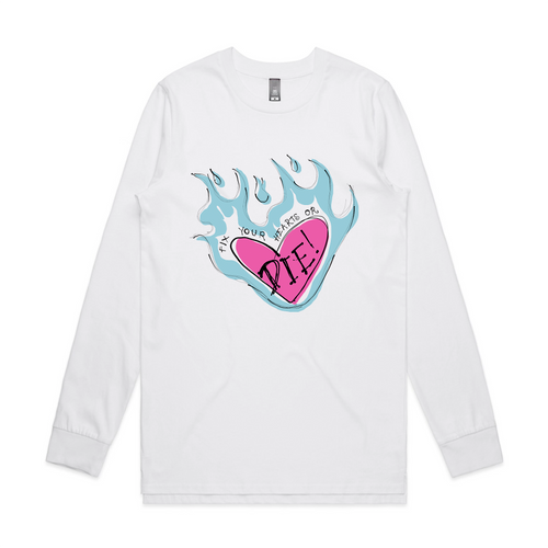 Fix Your Hearts Or Die Tee by Lonely Kids Club. All clothing from our T-shirts to our shorts and hoodies are ethically made, and printed packed and shipped from Sydney.