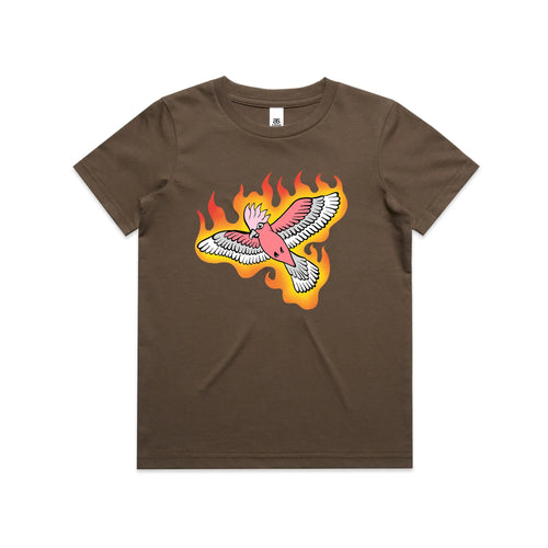 Flamin' Galah Kids Tee by Lonely Kids Club. All clothing from our T-shirts to our shorts and hoodies are ethically made, and printed packed and shipped from Sydney.