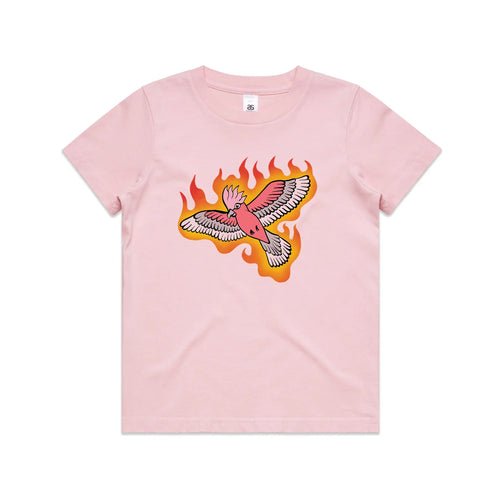 Flamin' Galah Kids Tee by Lonely Kids Club. All clothing from our T-shirts to our shorts and hoodies are ethically made, and printed packed and shipped from Sydney.