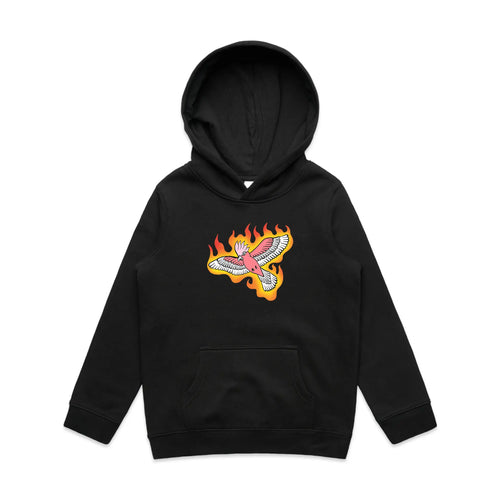 Flamin' Galah Kids Hoodie by Lonely Kids Club. All clothing from our T-shirts to our shorts and hoodies are ethically made, and printed packed and shipped from Sydney.