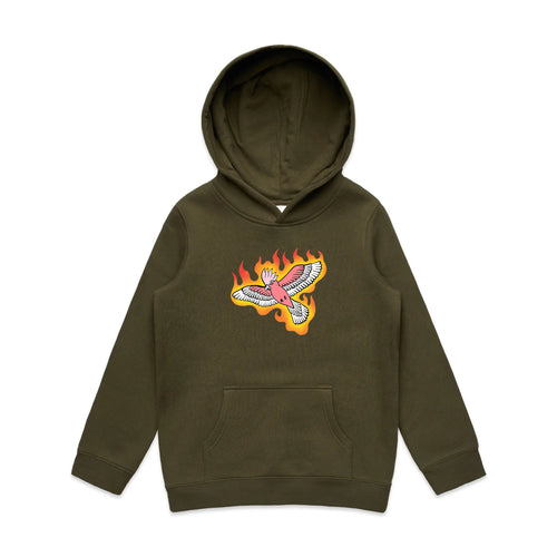 Flamin' Galah Kids Hoodie by Lonely Kids Club. All clothing from our T-shirts to our shorts and hoodies are ethically made, and printed packed and shipped from Sydney.