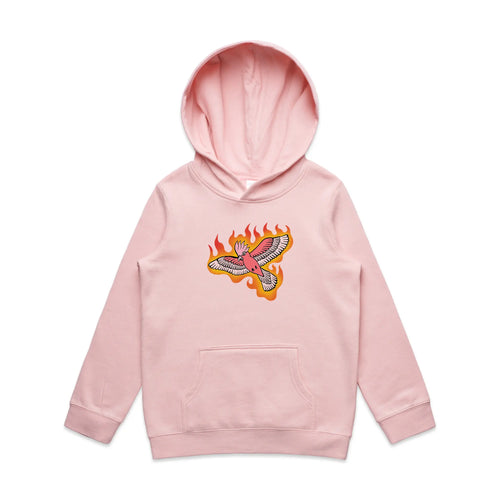 Flamin' Galah Kids Hoodie by Lonely Kids Club. All clothing from our T-shirts to our shorts and hoodies are ethically made, and printed packed and shipped from Sydney.