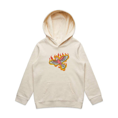 Flamin' Galah Kids Hoodie by Lonely Kids Club. All clothing from our T-shirts to our shorts and hoodies are ethically made, and printed packed and shipped from Sydney.