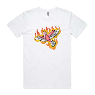 Flamin' Galah Tee by Lonely Kids Club. All clothing from our T-shirts to our shorts and hoodies are ethically made, and printed packed and shipped from Sydney.