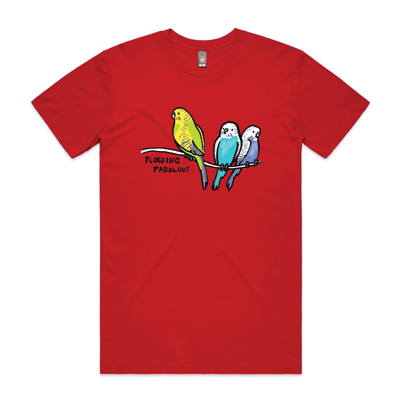 Red unisex t-shirt with Flocking Fabulous graphic by Lonely Kids Club