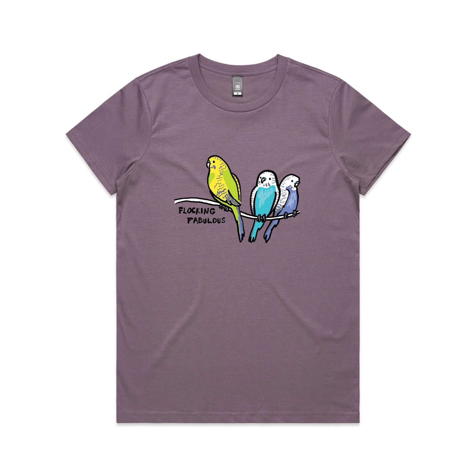 Mauve fitted womens t-shirt with Flocking Fabulous graphic by Lonely Kids Club