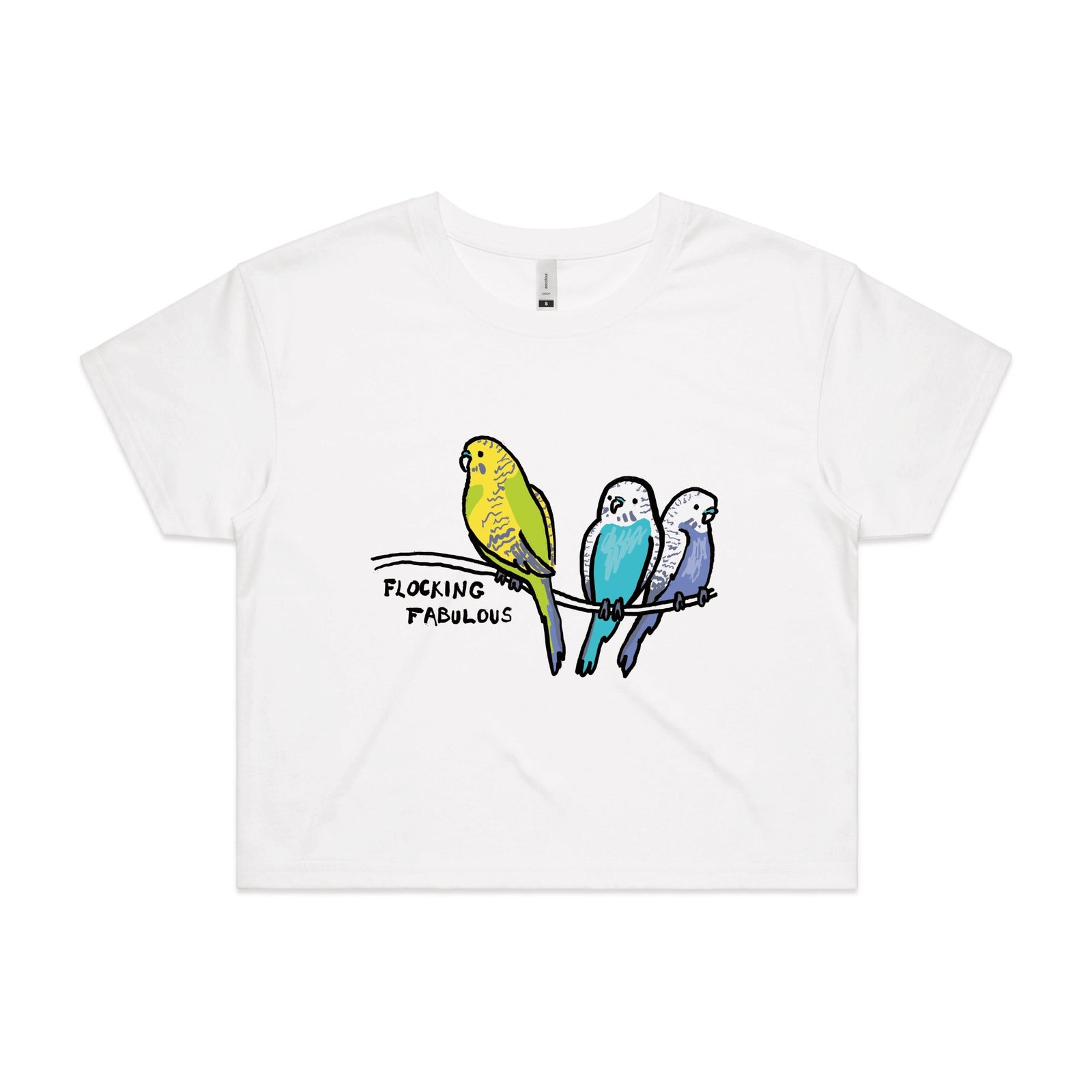White crop top with Flocking Fabulous graphic by Lonely Kids Club